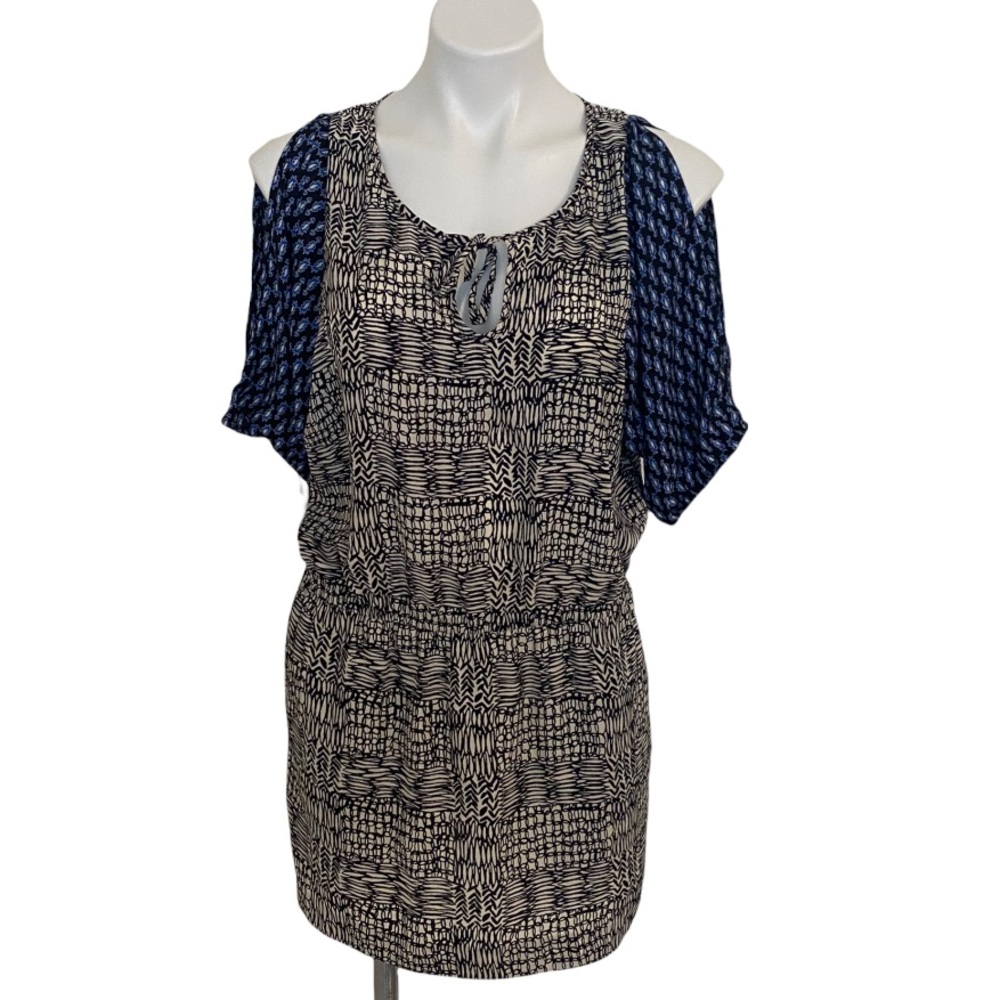 Anthropologie Ecote Black Motif Dress XS Spliced Sleeve New Black Blue